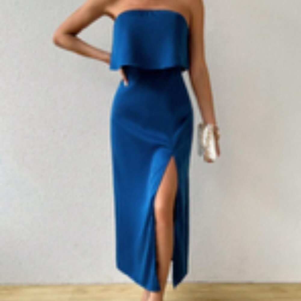 Strapless Double Layer Satin Texture Dress